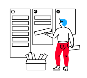 transistor-man-places-cards-on-a-kanban-board